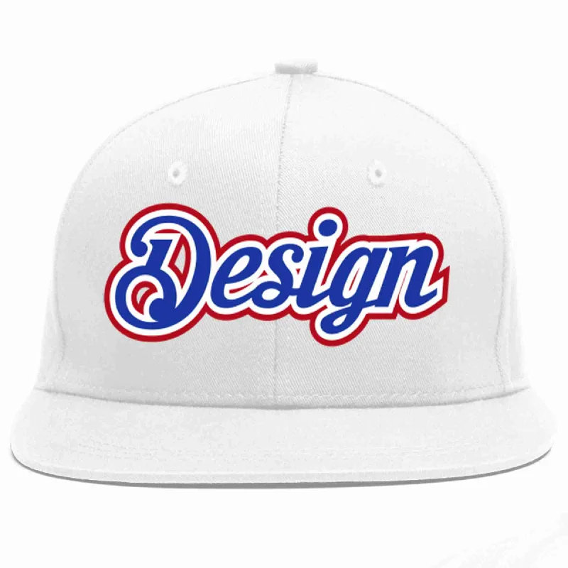 Baseball Cap For Outdoor Work-Custom White Royal-White Flat Eaves Sport Baseball Cap Design for Men/Women/Youth