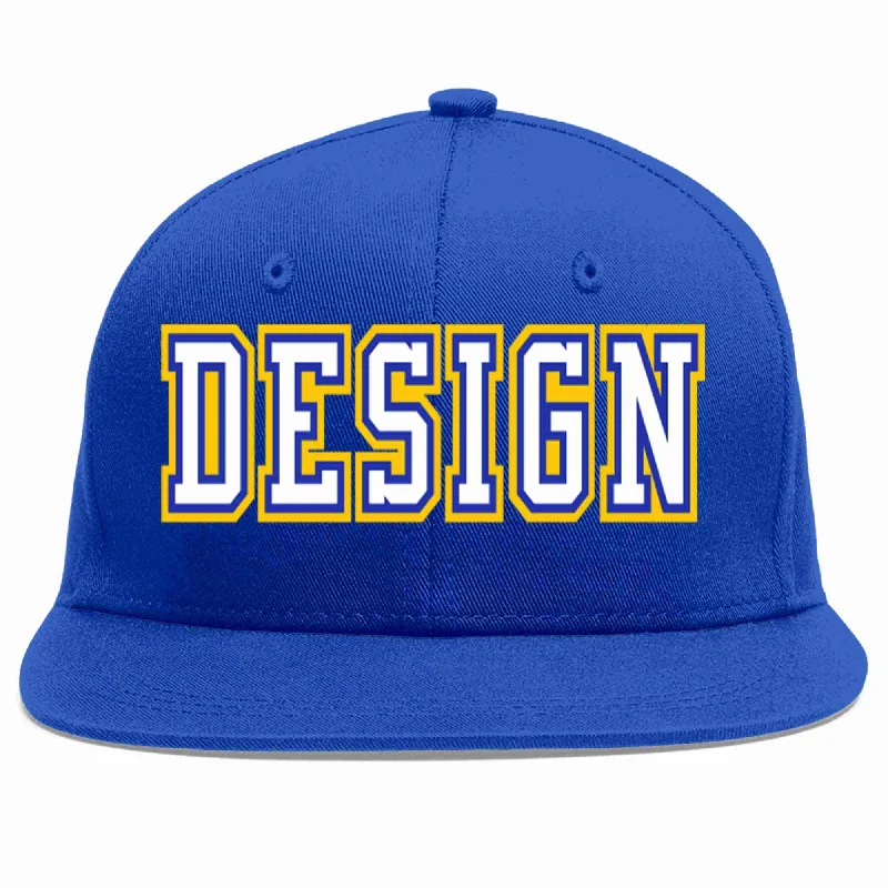 Custom Baseball Cap For Gifts-Custom Royal White-Royal Flat Eaves Sport Baseball Cap Design for Men/Women/Youth