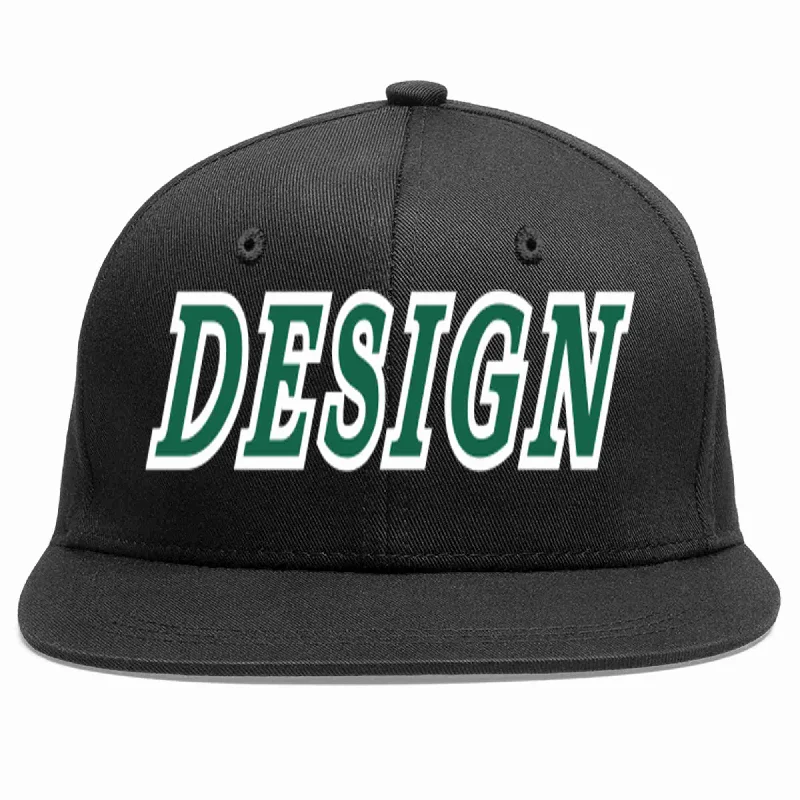 Baseball Cap For Employee Recognition-Custom Black Kelly Green-White Flat Eaves Sport Baseball Cap Design for Men/Women/Youth