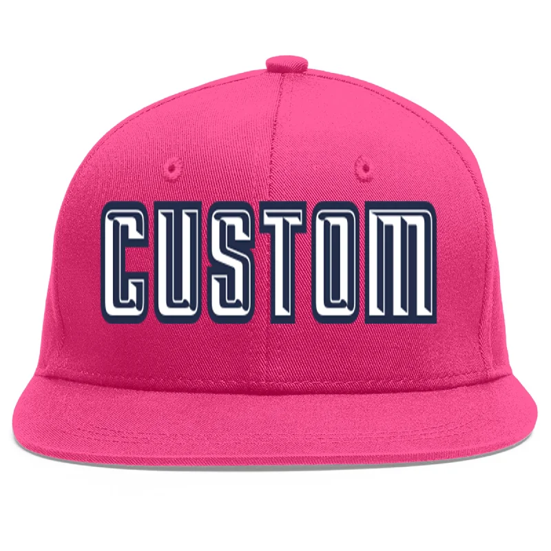 Baseball Cap For Women-Custom Rose Red White-Navy Flat Eaves Sport Baseball Cap