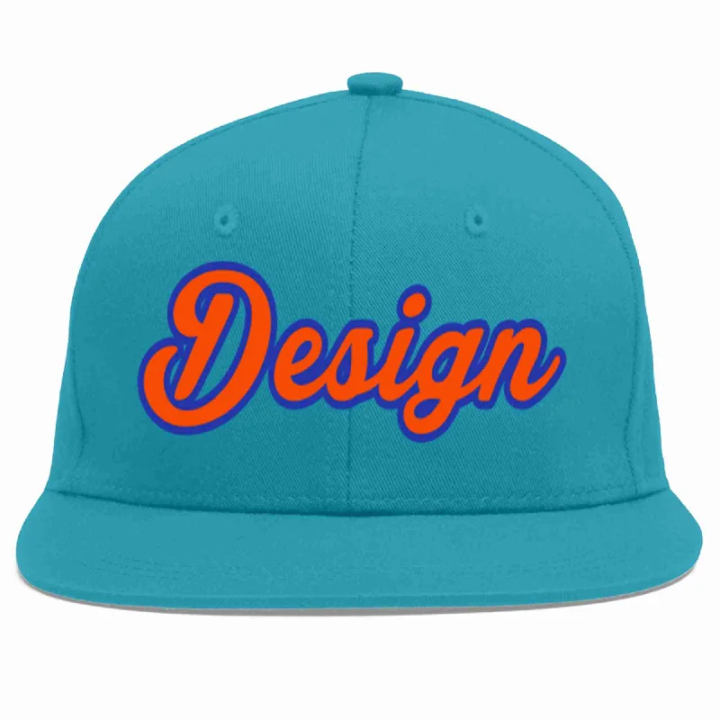 Personalized Fitted Baseball Cap-Custom Aqua Orange-Royal Flat Eaves Sport Baseball Cap Design for Men/Women/Youth