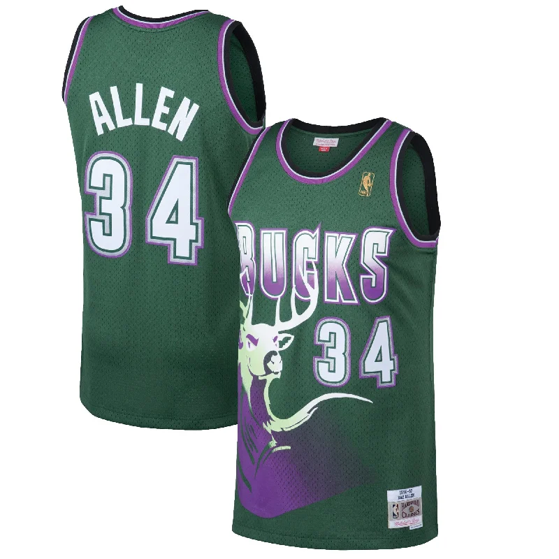 Basketball Jersey With Custom Team Logo-Ray Allen Milwaukee Bucks 1996/97 Hardwood Classics Swingman Basketball Jersey - Kelly Green