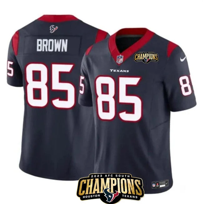 Football Jersey With Custom Graphics-Men's Houston Texans #85 Noah Brown Navy 2023 F.U.S.E. AFC South Champions Patch Vapor Untouchable Limited Football Stitched Jersey