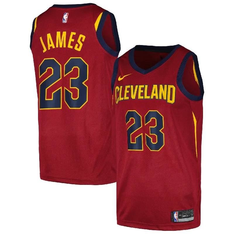 Basketball Jersey With Custom Team Name and Logo-Lebron James Cleveland Cavaliers Swingman Player Basketball Jersey - Icon Edition - Wine