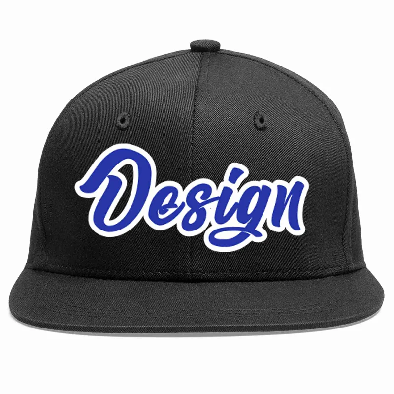 Baseball Cap For UV Protection-Custom Black Royal-White Flat Eaves Sport Baseball Cap Design for Men/Women/Youth