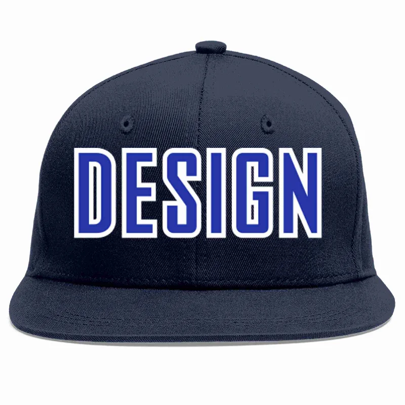 Baseball Cap For Trendy Styles-Custom Navy Royal-White Flat Eaves Sport Baseball Cap Design for Men/Women/Youth