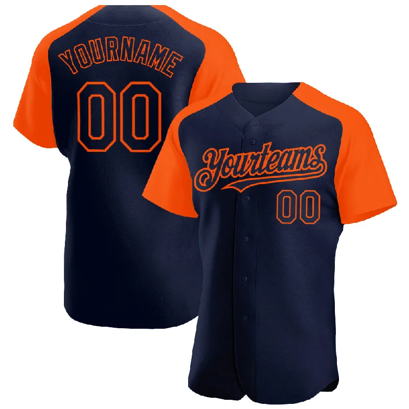 Baseball Jersey For Baseball Tournaments-Custom Navy Orange Authentic Raglan Sleeves Baseball Jersey