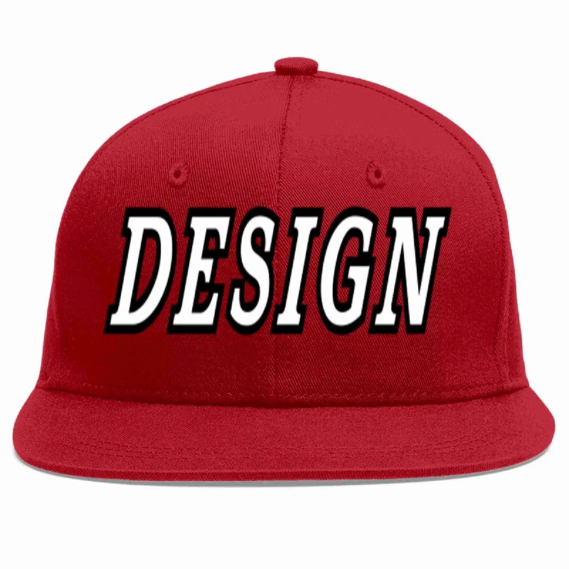 Baseball Cap For Casual Outfits-Custom Red White-Black Flat Eaves Sport Baseball Cap Design for Men/Women/Youth