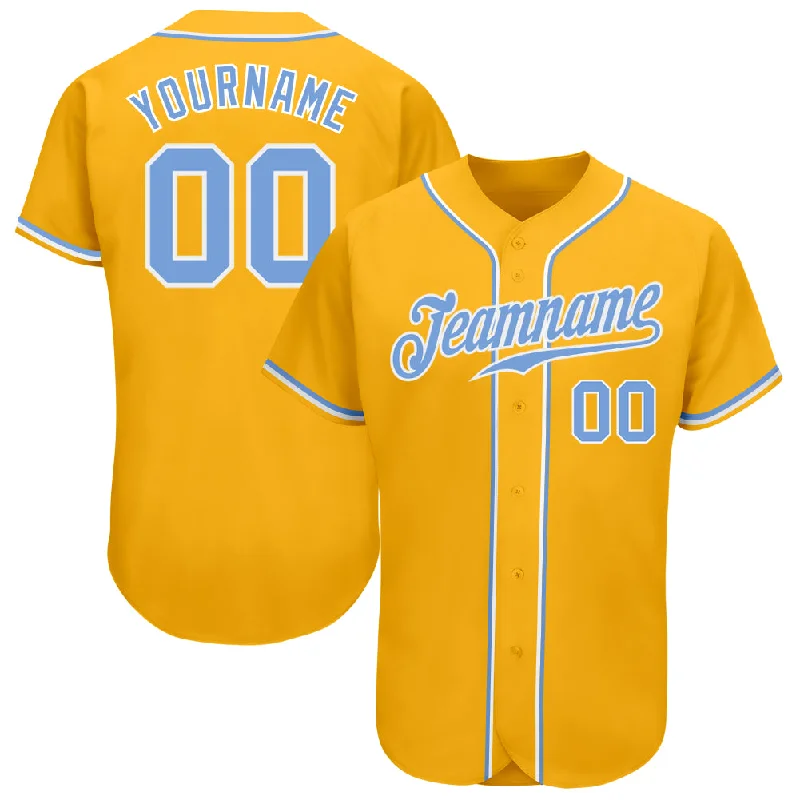 Baseball Jersey For College Baseball Fans-Custom Gold Light Blue-White Authentic Baseball Jersey