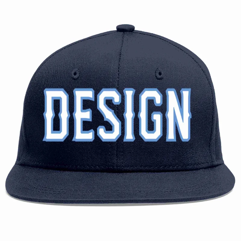 Baseball Cap For Promotional Campaigns-Custom Navy White-Light Blue Flat Eaves Sport Baseball Cap Design for Men/Women/Youth