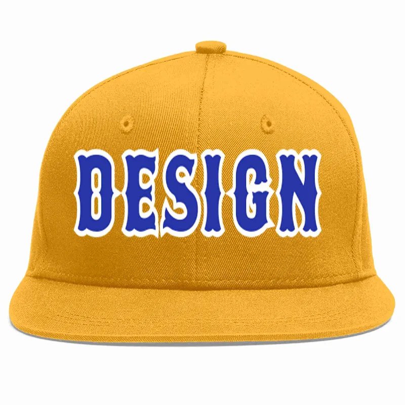 Baseball Cap For Gift Ideas-Custom Gold Royal-White Flat Eaves Sport Baseball Cap Design for Men/Women/Youth