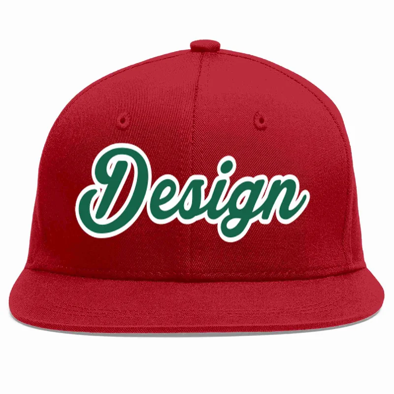 Personalized Snapback Baseball Cap-Custom Red Kelly Green-White Flat Eaves Sport Baseball Cap Design for Men/Women/Youth