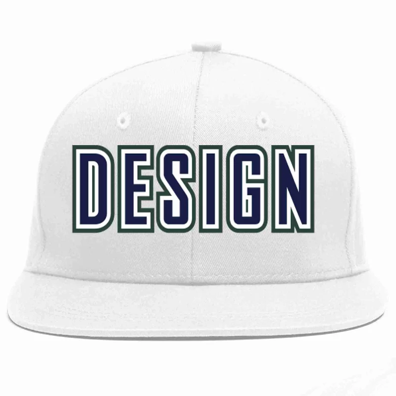 Custom Baseball Cap-Custom White Navy-White Flat Eaves Sport Baseball Cap Design for Men/Women/Youth