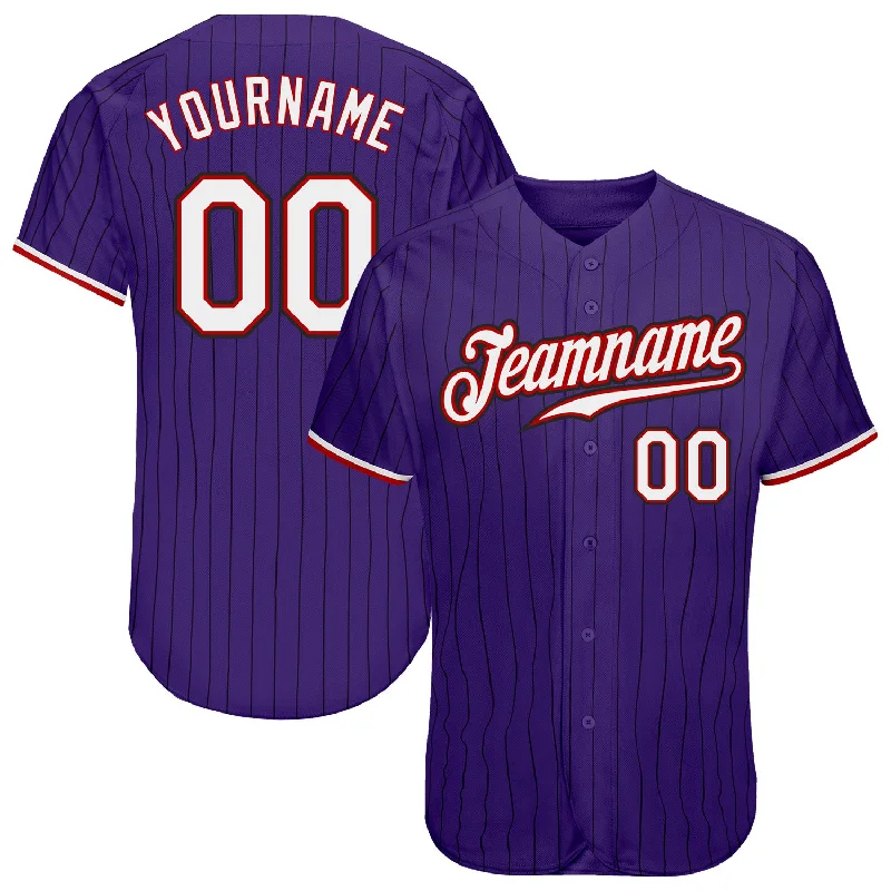 Baseball Jersey For Charity Events-Custom Purple Black Pinstripe White-Red Authentic Baseball Jersey