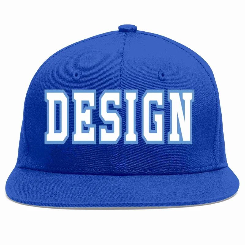 Baseball Cap With Custom Logo-Custom Royal White-Light Blue Flat Eaves Sport Baseball Cap Design for Men/Women/Youth