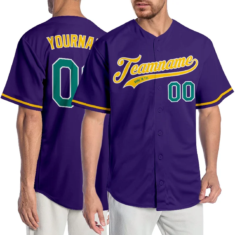 Baseball Jersey With International Team Colors-Custom Purple Aqua-Gold Authentic Baseball Jersey