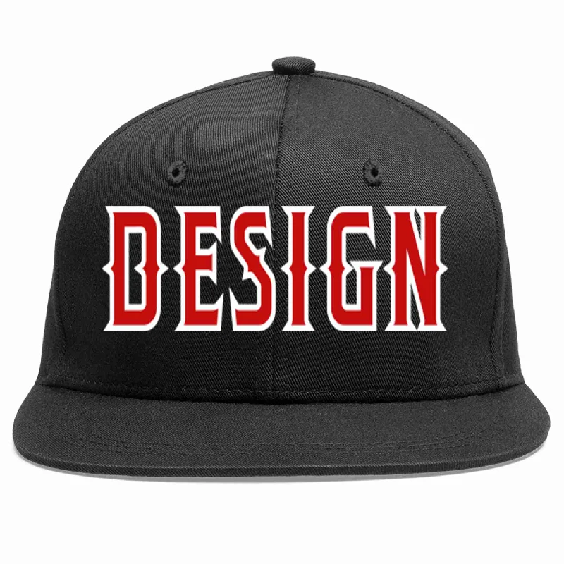 Adjustable Baseball Cap-Custom Black Red-White Flat Eaves Sport Baseball Cap Design for Men/Women/Youth