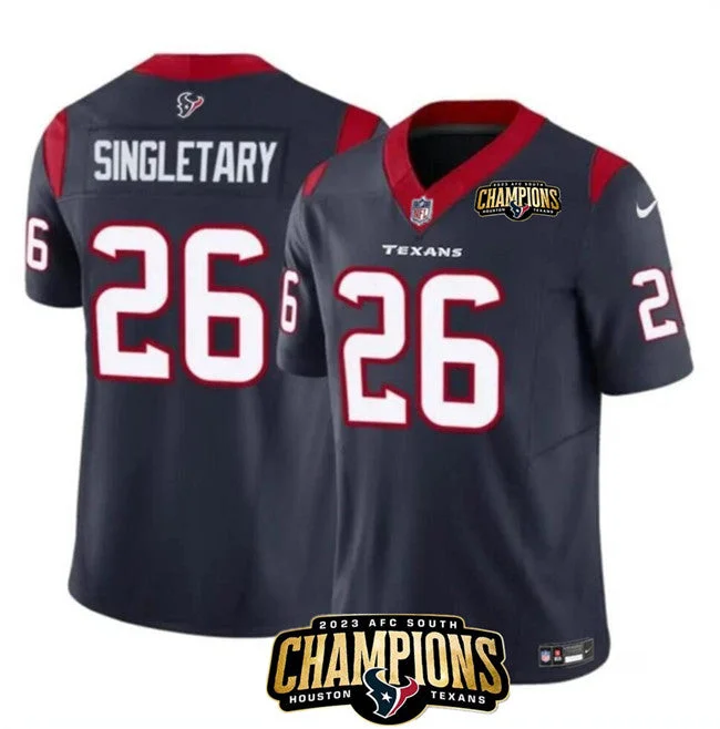 Football Jersey For Birthday Gifts-Men's Houston Texans #26 Devin Singletary Navy 2023 F.U.S.E. AFC South Champions Patch Vapor Untouchable Limited Football Stitched Jersey