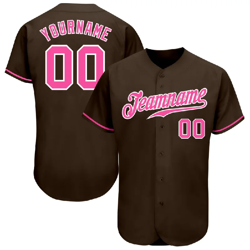 Baseball Jersey For Regional Teams-Custom Brown Pink-White Authentic Baseball Jersey