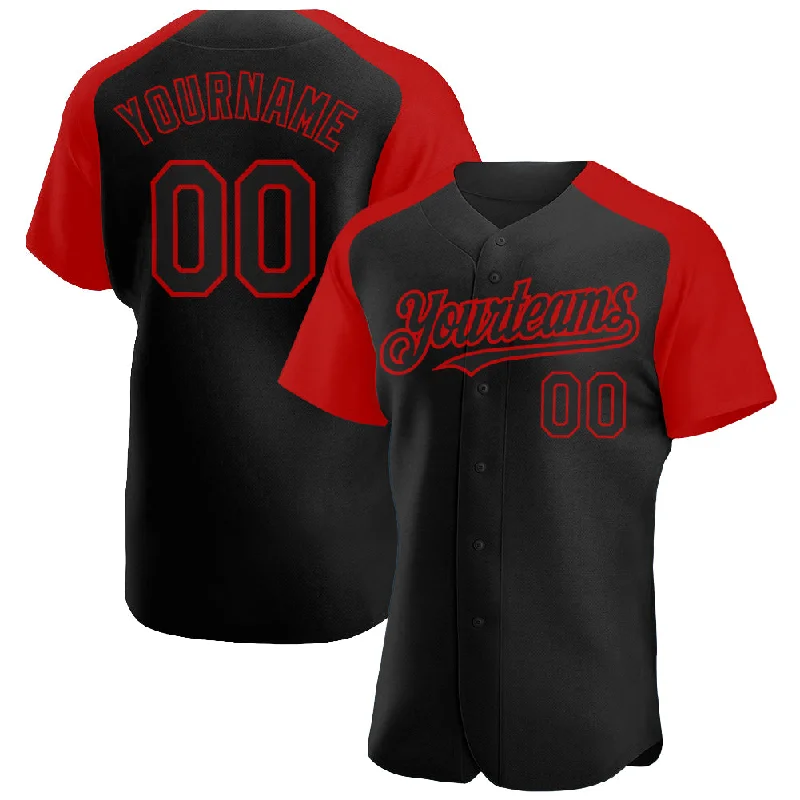 Baseball Jersey For Custom Gifts-Custom Black Red Authentic Raglan Sleeves Baseball Jersey