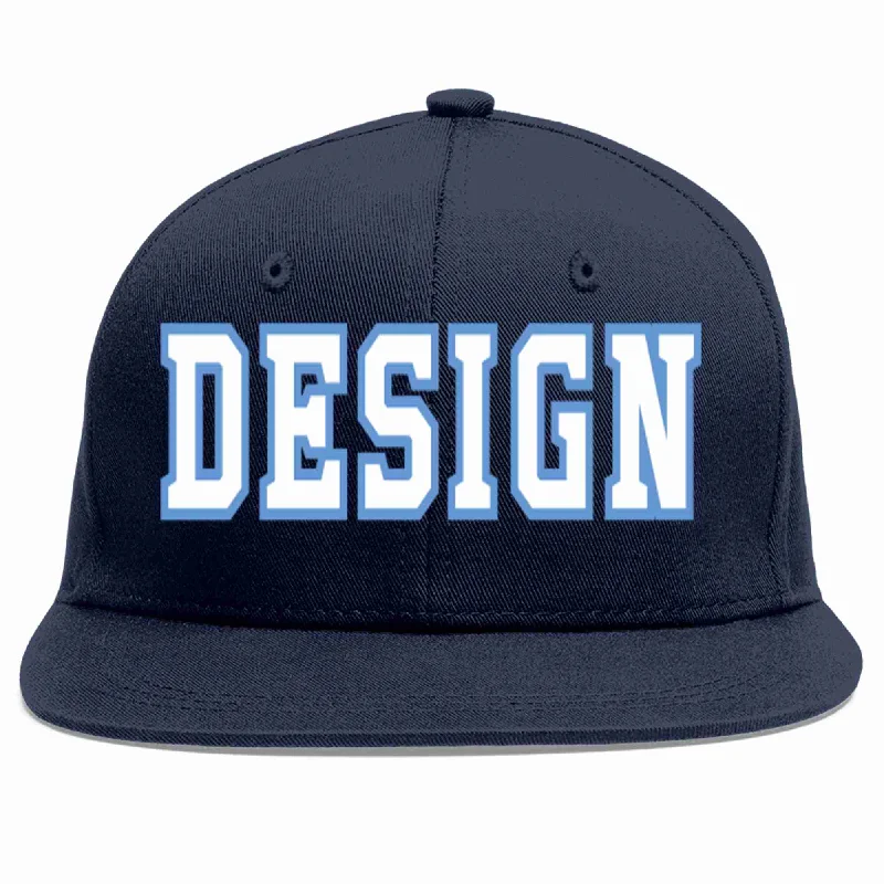 Baseball Cap With Flat Brim-Custom Navy White-Light Blue Flat Eaves Sport Baseball Cap Design for Men/Women/Youth