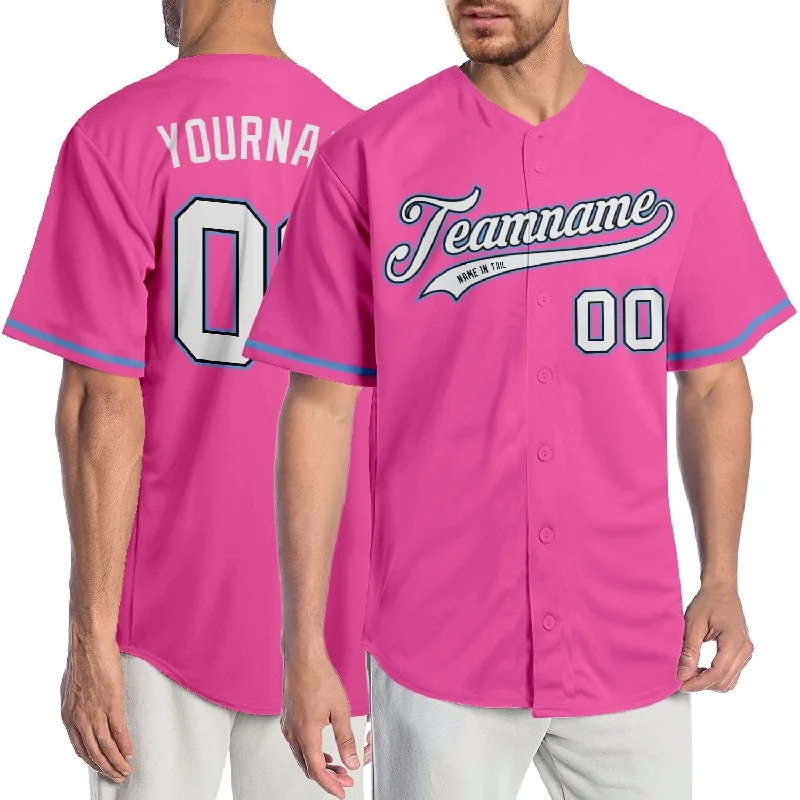 Baseball Jersey For Baseball Players’ Gifts-Custom Pink White-Light Blue Authentic Baseball Jersey