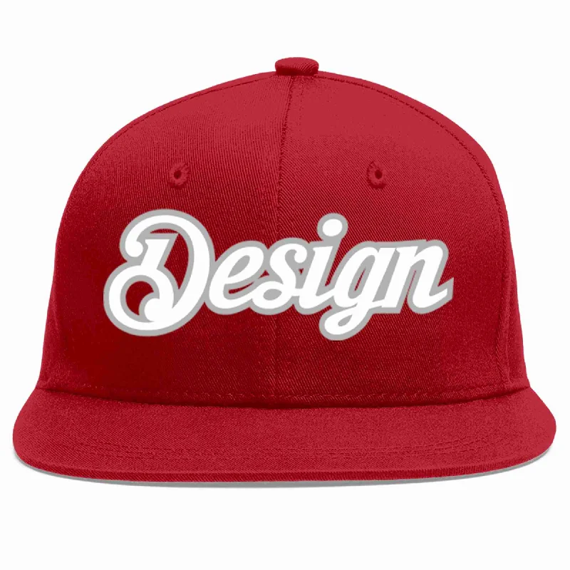 Baseball Cap For Trendy Casual Looks-Custom Red White-Gray Flat Eaves Sport Baseball Cap Design for Men/Women/Youth