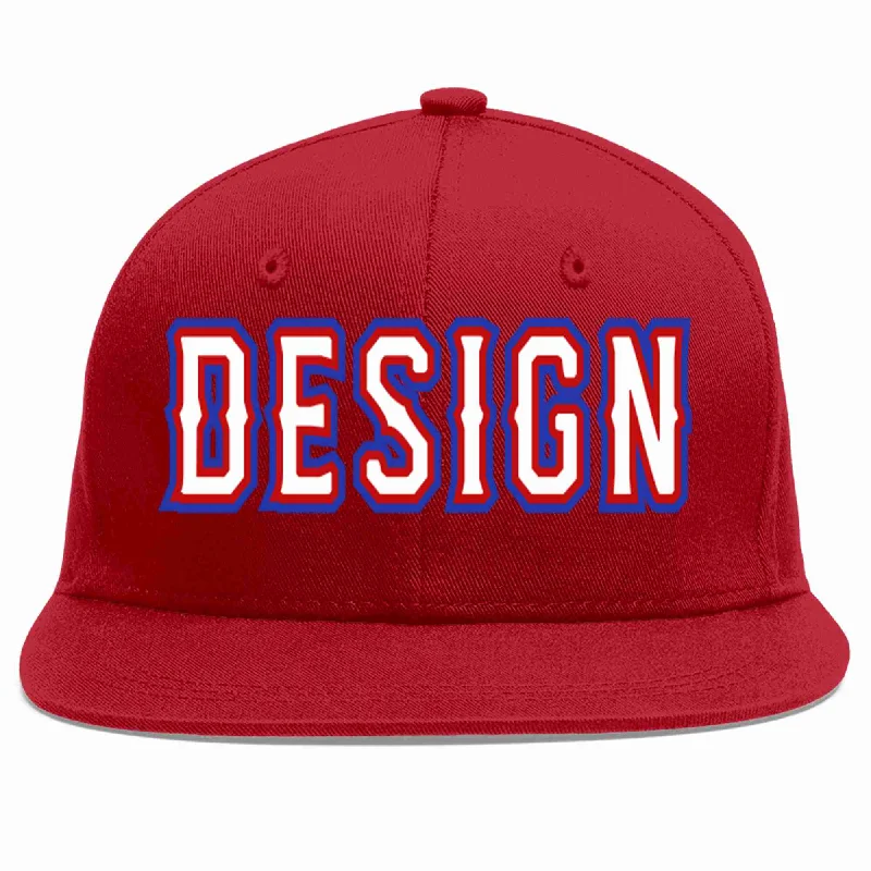 Baseball Cap For Holiday Gifts-Custom Red White-Red Flat Eaves Sport Baseball Cap Design for Men/Women/Youth