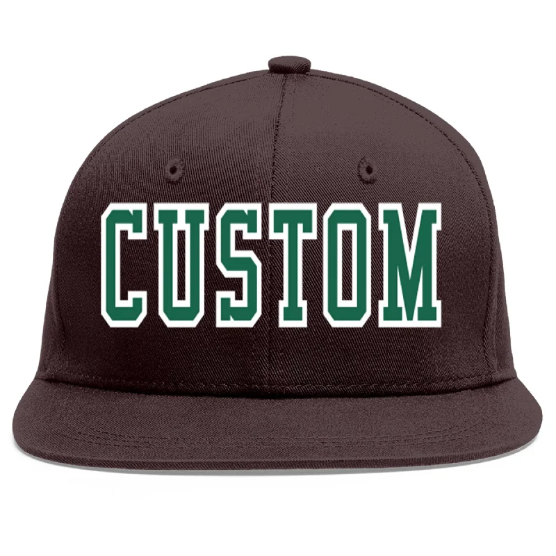 Baseball Cap For Event Merchandise-Custom Brown Kelly Green-White Flat Eaves Sport Baseball Cap