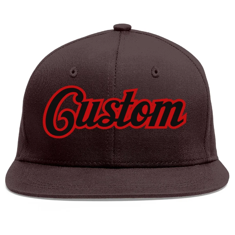 Baseball Cap With Printed Text-Custom Brown Black-Red Flat Eaves Sport Baseball Cap