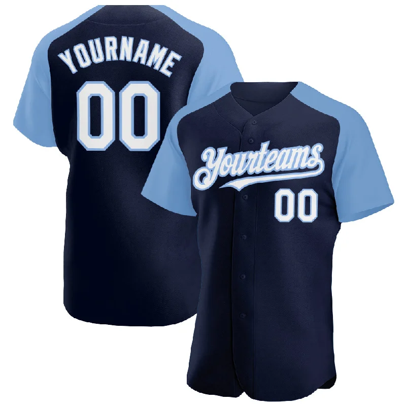 Baseball Jersey With Classic Design-Custom Navy White-Light Blue Authentic Raglan Sleeves Baseball Jersey