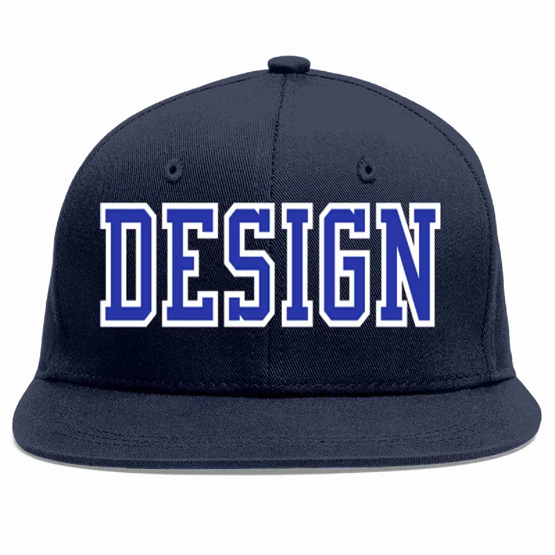 Baseball Cap For Fan Gear-Custom Navy Royal-White Flat Eaves Sport Baseball Cap Design for Men/Women/Youth