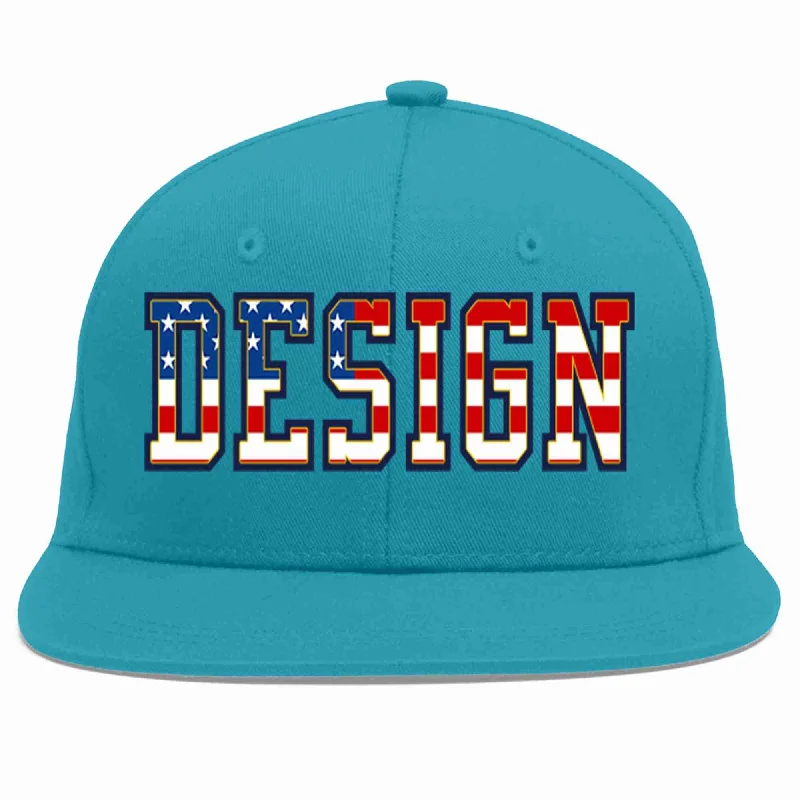 Personalized Fitted Baseball Cap-Custom Aqua Vintage USA Flag-Gold Flat Eaves Sport Baseball Cap Design for Men/Women/Youth