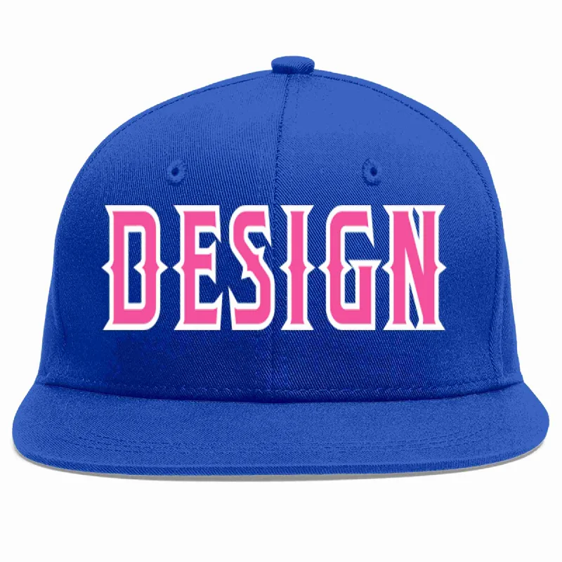 Baseball Cap With Iconic Logos-Custom Royal Pink-White Flat Eaves Sport Baseball Cap Design for Men/Women/Youth