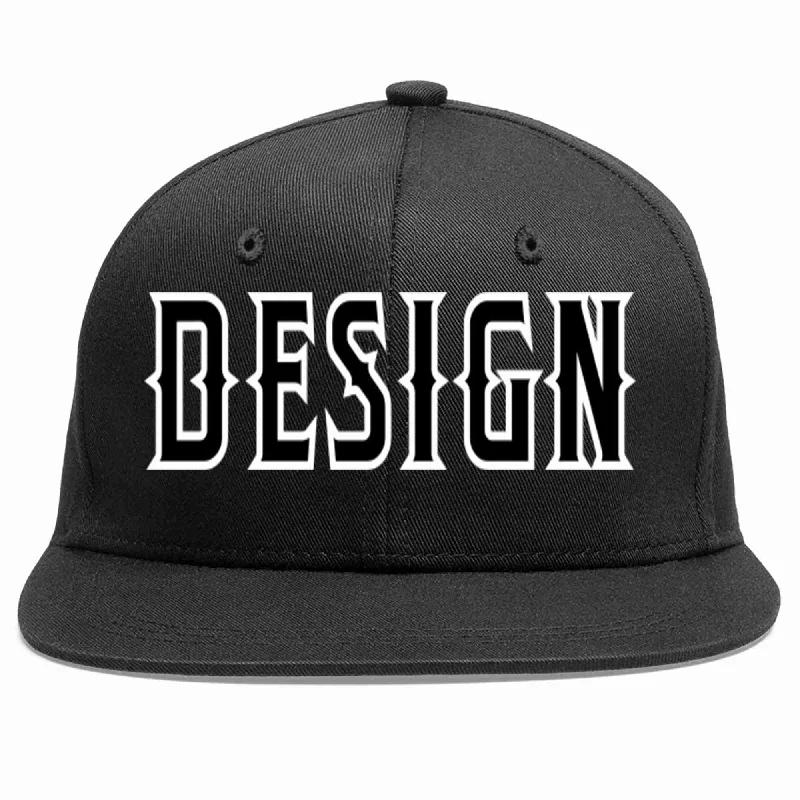 Baseball Cap With Design-Custom Black Black-White Flat Eaves Sport Baseball Cap Design for Men/Women/Youth