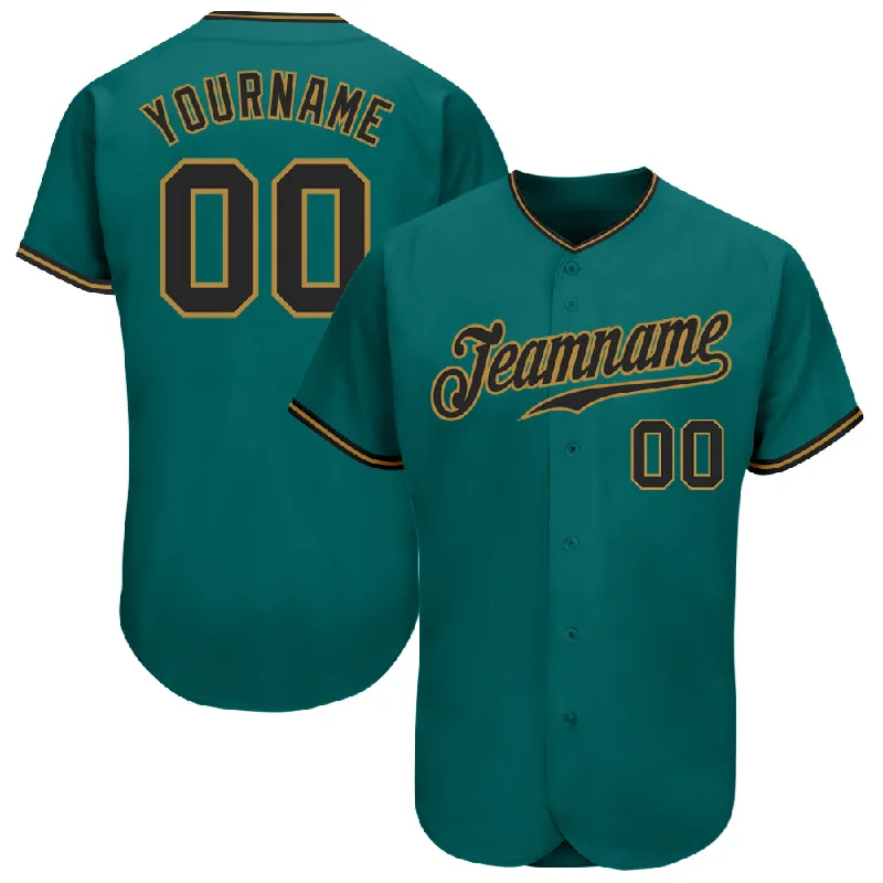 Baseball Jersey For Group Customization-Custom Teal Black-Old Gold Authentic Baseball Jersey