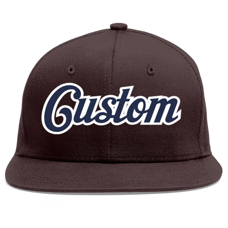 Baseball Cap With Patchwork Design-Custom Brown Navy-White Flat Eaves Sport Baseball Cap