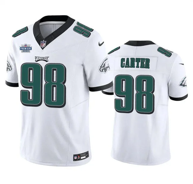 Football Jersey For Event Merchandise-Men's Philadelphia Eagles #98 Jalen Carter White 2023 F.U.S.E. Prem1ere Patch Vapor Untouchable Football Stitched Jersey