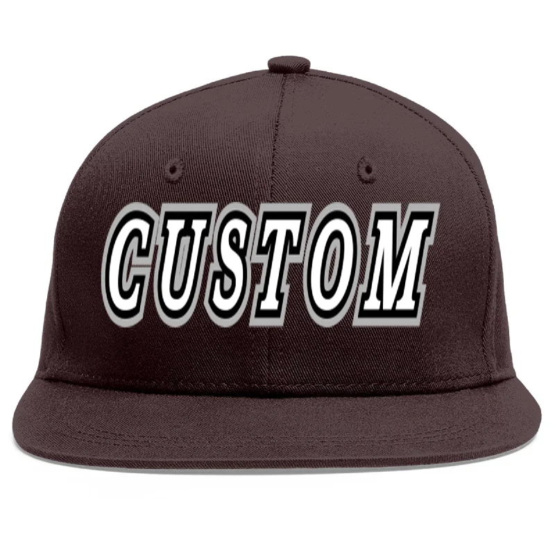 Baseball Cap For Team Recognition-Custom Brown White-Black Flat Eaves Sport Baseball Cap