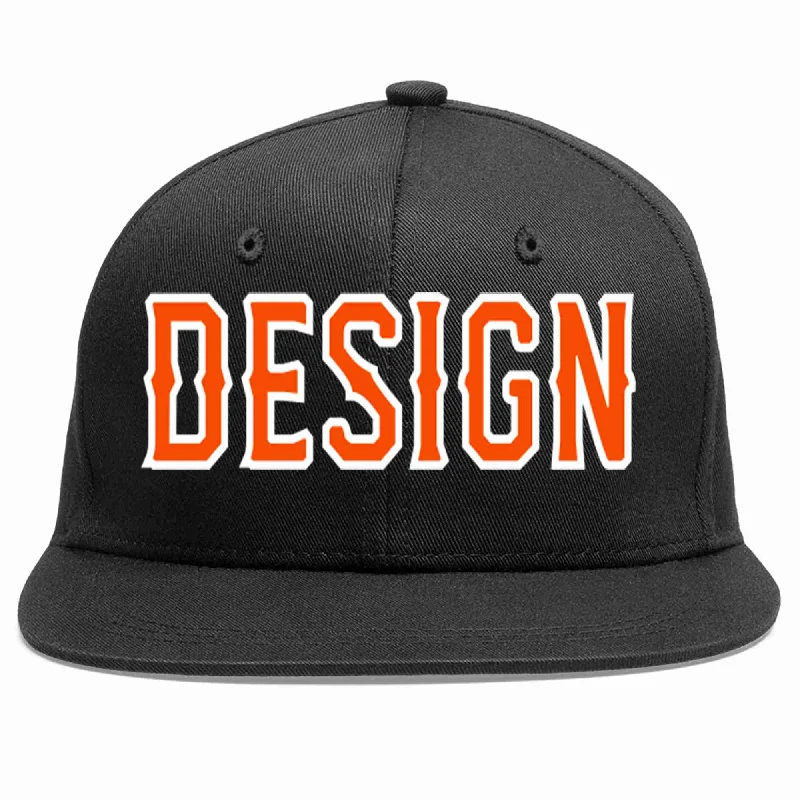 Baseball Cap For Sports Teams-Custom Black Orange-White Flat Eaves Sport Baseball Cap Design for Men/Women/Youth