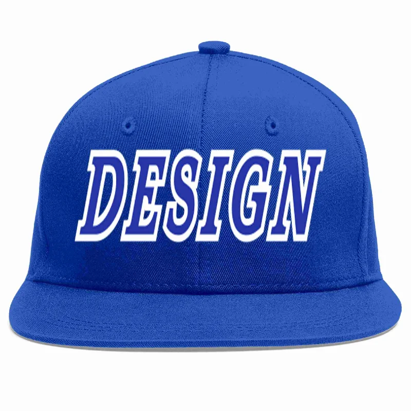 Baseball Cap For Special Edition Designs-Custom Royal Royal-White Flat Eaves Sport Baseball Cap Design for Men/Women/Youth