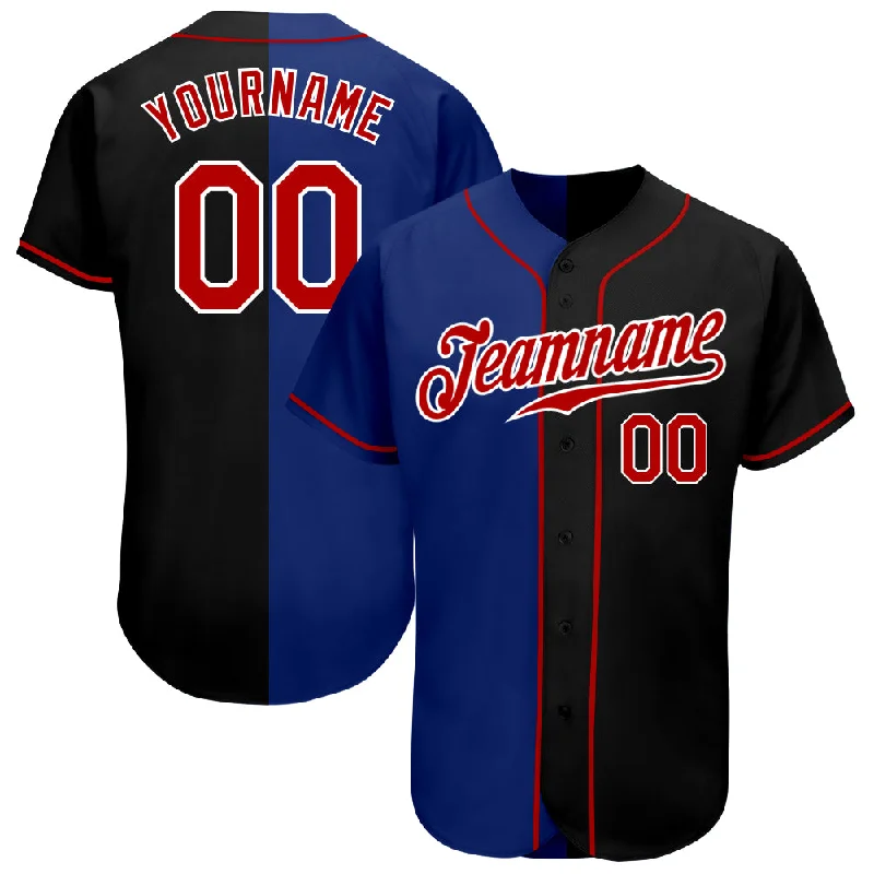 Baseball Jersey For Corporate Apparel-Custom Black Red-Royal Authentic Split Fashion Baseball Jersey