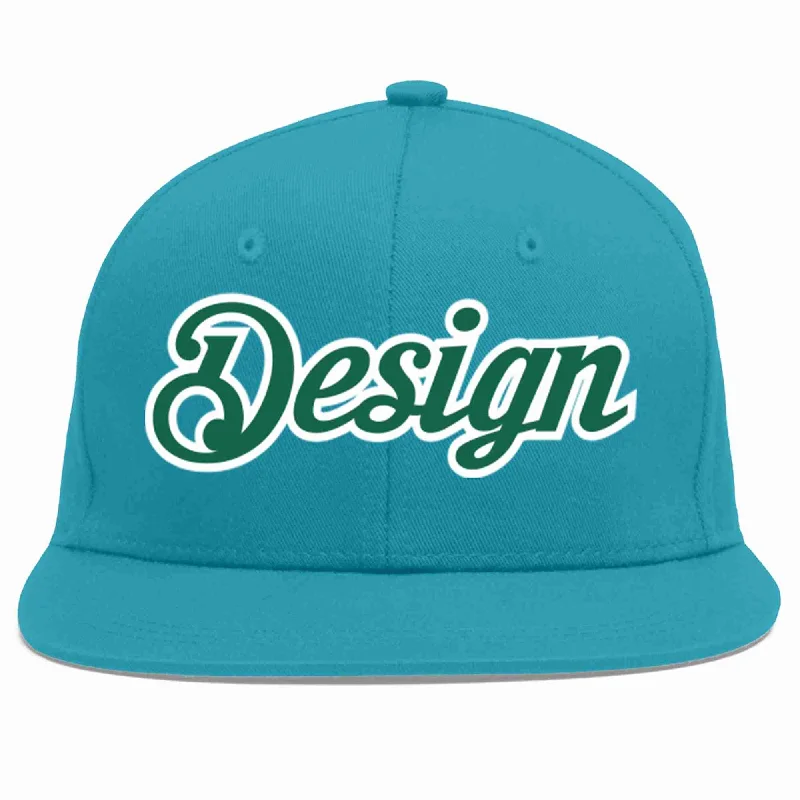 Baseball Cap With Bold Text-Custom Aqua Kelly Green-White Flat Eaves Sport Baseball Cap Design for Men/Women/Youth