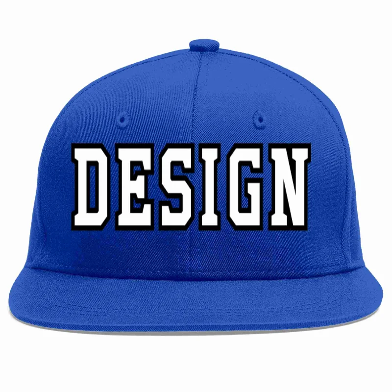 Baseball Cap For Football Fans-Custom Royal White-Black Flat Eaves Sport Baseball Cap Design for Men/Women/Youth