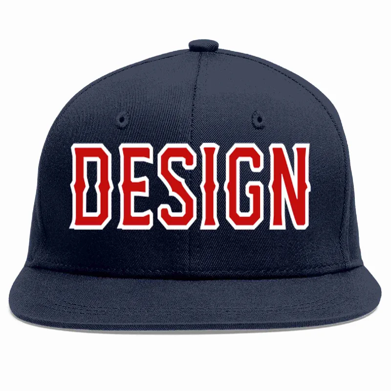 Baseball Cap With Inspirational Quotes-Custom Navy Red-White Flat Eaves Sport Baseball Cap Design for Men/Women/Youth