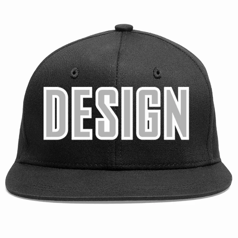 Baseball Cap For Gift Ideas-Custom Black Gray-White Flat Eaves Sport Baseball Cap Design for Men/Women/Youth