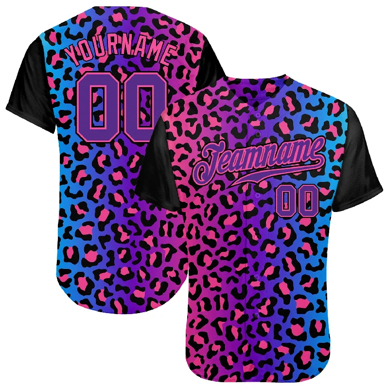 Baseball Jersey For Tough Conditions-Custom Purple Purple-Pink 3D Pattern Design Leopard Authentic Baseball Jersey