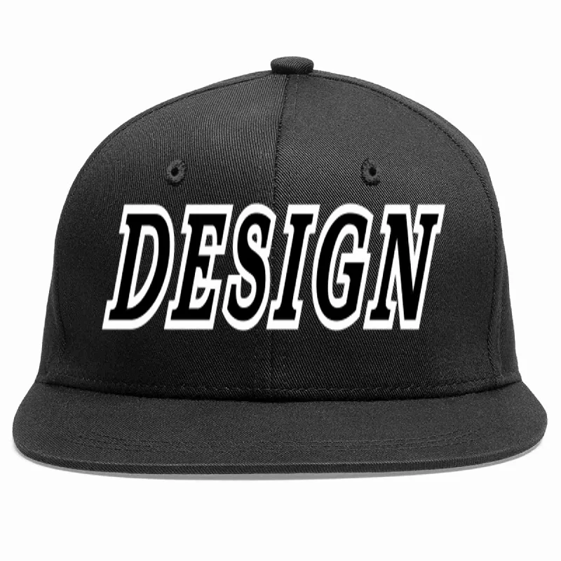 Baseball Cap For Promotional Apparel-Custom Black Black-White Flat Eaves Sport Baseball Cap Design for Men/Women/Youth