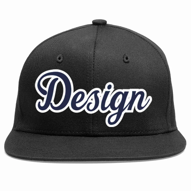 Baseball Cap With Graphics Design-Custom Black Navy-White Flat Eaves Sport Baseball Cap Design for Men/Women/Youth