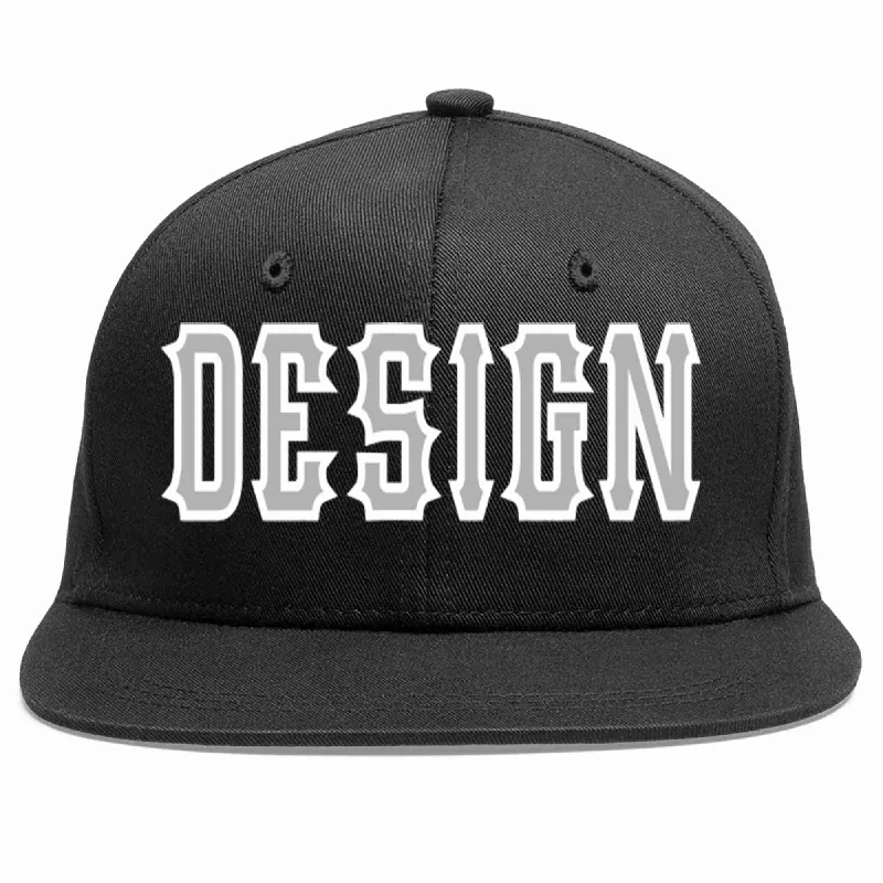 Baseball Cap For Custom Fan Merchandise-Custom Black Gray-White Flat Eaves Sport Baseball Cap Design for Men/Women/Youth